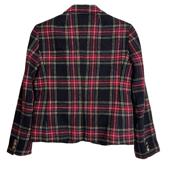 SOLD J. Crew Stewart Tartan Plaid Black Red Wool Blend Blazer Jacket - Picture 4 of 13